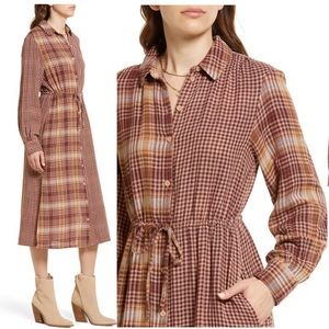 ✨NWT✨ Treasure & Bond Mixed Pattern Plaid Long Sleeve Boyfriend Shirtdress Midi